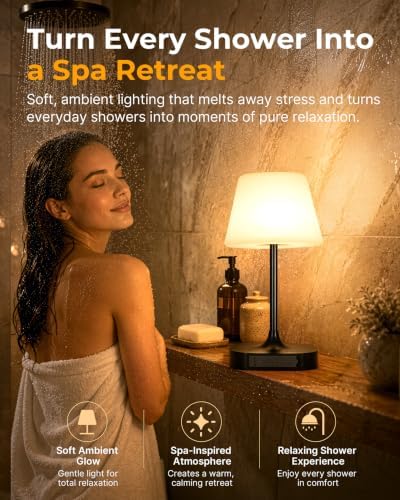 BUCASA Waterproof Shower Lamp Rechargeable Bathroom Shower Lights (Black)
