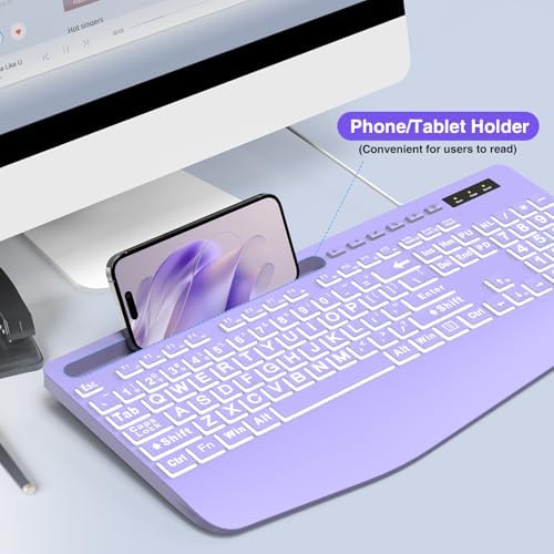 SABLUTE Wired Large Print Backlit Computer Keyboard with Wrist Rest(Purple)