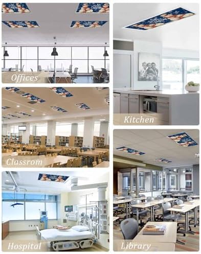 Christmas Snowman Magnetic Fluorescent Light Covers for Ceiling Lights 2 x 4 Feet,Vintage Snowflakes Watercolor Blue Office Classroom Kitchen Drop Ceiling Light Covers Filters Shade Panel 3 Packs