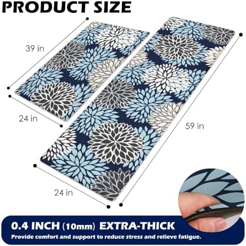 Cushioned Anti-Fatigue Kitchen Mats for Floor – Non-Slip Waterproof Memory Foam Runner, Extra Wide & Long, Comfortable Standing Mat for Kitchen, Sink, Office, Laundry, Navy Blue