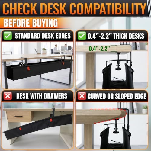 Under Desk Cable Management Tray 48" — No Drill Clamp-On Cord Organizer for Desk with Built-in Ties, Heavy Duty Metal Clamp, Foldable 600D Oxford Fabric for Home Office, WFH & Gaming PC Setup (Black)