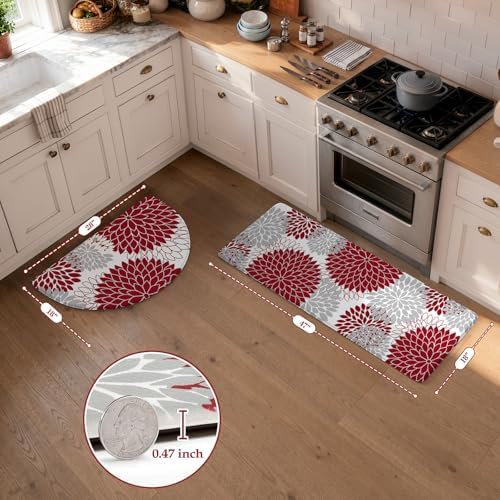 KIMODE Half Circle Anti Fatigue Mats for Kitchen Floor Rug Sets of 2