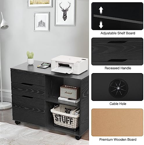 OLIXIS 3 Drawer Lateral File Cabinet, Rolling Printer Stand with Storage