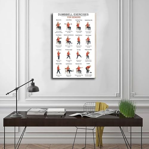 Dumbbell Exercises for Seniors Seated Chair Strength Workout Balance And Stability Training Canvas Poster Bedroom Decor Room Decor Unframe 12x18inch