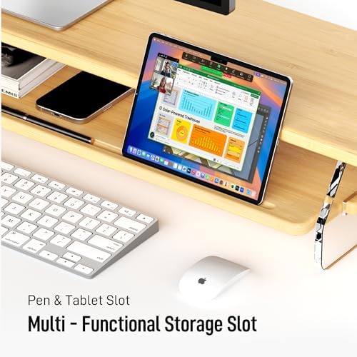 Bamboo Dual Monitor Stand for Desk,31.5 In 2 Tier Computer Riser Organizer