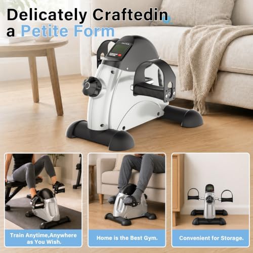 Under Desk Pedal Exerciser, Portable Silent Mini Bike, Stepless Resistance, 2-in-1 Arm & Leg Workout, Digital Monitor, Multi Colors, Fitness Gift for Office Workers, Adults & Seniors