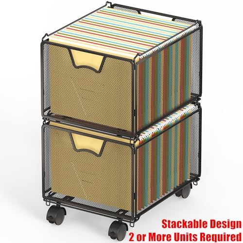 Simple Houseware Stackable Mesh Hanging Rolling File Cart, Black