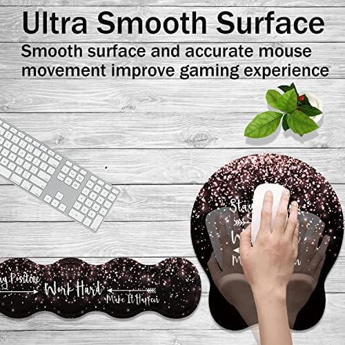 Keyboard Wrist Rest Pad and Ergonomic Mouse Pad Wrist Rest (with Coaster) Set, Non-Slip Base & with Memory Foam for Easy Typing and Wrist Pain Relief - Stay Positive Work Hard and Make It Happen