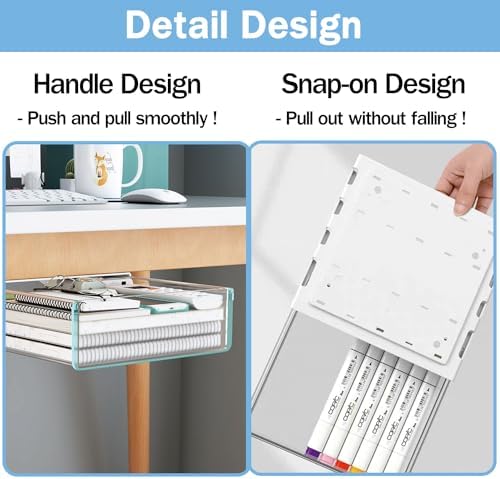 SVNNELP Large Under Desk Table Drawer Storage Organizer A4,Desk Accessories & Workspace Organizers,Hidden Self-Adhesive Under Table Pencil Tray Drawer for Office(Clear White)