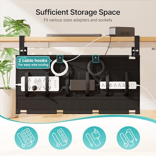 PEGZONE No Drill Under Desk Cable Management Tray, 31.5" Fabric Organizer
