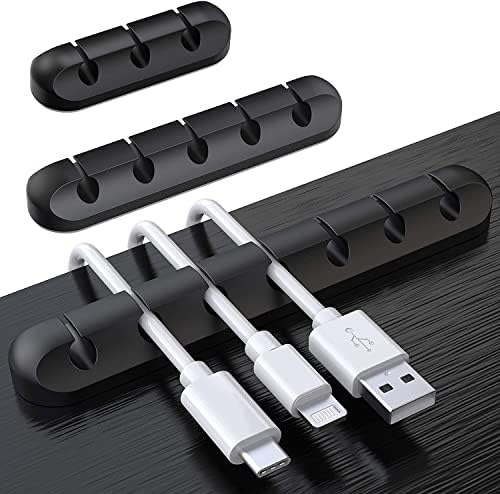 SOULWIT 3 Pcs Silicone USB Cable Holder Clips, Self Adhesive - Black