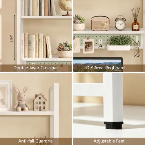 Brakki 2-Tier Desk Shelf, Desk Hutch Bookshelf with Pegboard and Hook Dorm