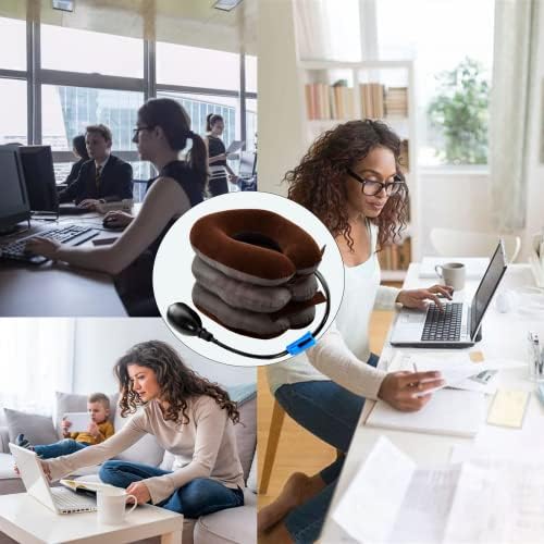 Cervical Neck Traction Device for Instant Neck Pain Relief Inflatable Adjustable Neck Stretcher Neck Support Brace Neck Traction Pillow for Home Use Neck Decompression(Brown)