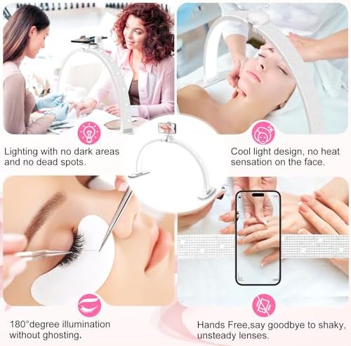 Nail Half Moon Light: Arch Rhinestone LED 29in Moonlight with Phone Holder Stand 3 Light Colors /10 Brightness Levels - Professional Nail Salon Esthetician Media Tech(Diamond,Large)