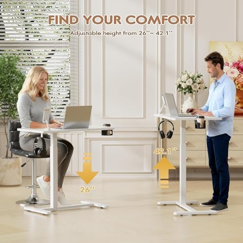 Furmax Mobile Standing Desk with Wheels, Pneumatic Adjustable Rolling Computer Desk Laptop Table for Bed, Couch (White-1,Small)