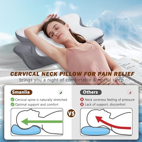 Cervical Neck Pillow for Pain Relief, Ergonomic Memory Foam Pillows for Sleeping, Neck Support Pillows for Sleeping with Pillowcase, Contour Orthopedic Pillow for Side Back Stomach Sleeper