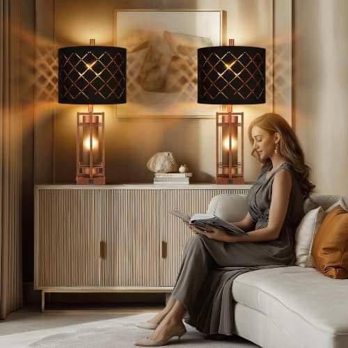 WIHTU 27'' Modern Table Lamp with Nightlight, Glod Metal Bedside Lamps