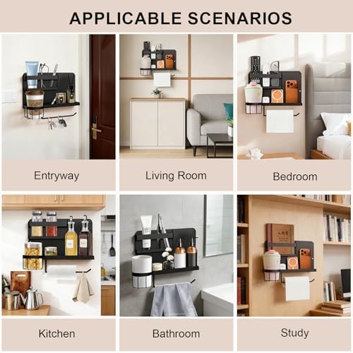 Bcareself Bedside Wall Organizer, Floating Bedside Shelf Wall Mount, Dorm Room Essentials, Remote Control Holder, Dorm Decor Organization and Storage Cool Teen Girls Trendy Stuff (Black)