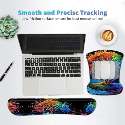 3-in-1 Ergonomic Memory Foam Keyboard Wrist Rest Pad Set, Colored Trees