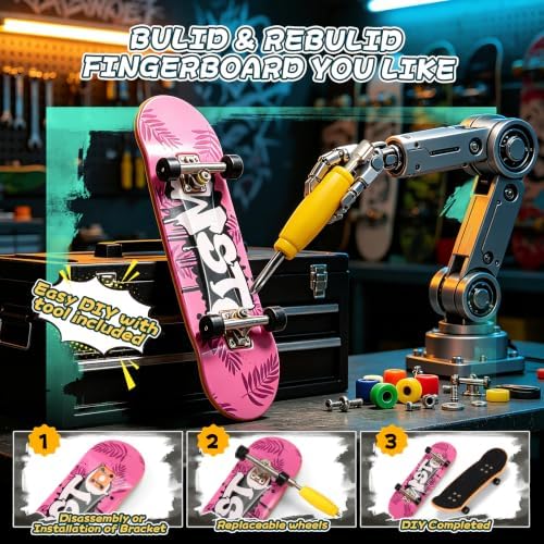 CS COSDDI Finger Skateboard Set，5 Pro Fingerboards and Rack