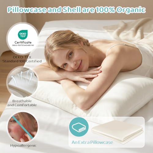 Organic Pillow 20x26 with Cotton Case, Adjustable for Side Sleepers