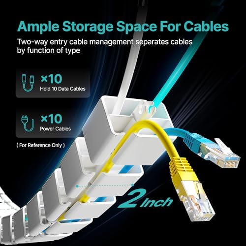 PEGZONE Under Desk Cable Management Spine – Flexible Cable Snake Organizer for Standing Desk, No Drill Clamp-on Vertebrae Wire Management for 0.4"-2" Table, White