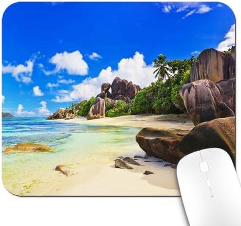 9.5x7.9 Inch Office/Gaming Mouse Pad, Tropical Beach with Lush Rocks and Crystal-Clear Waters Holiday Resort Cute Anti-Slip Mat for Desk