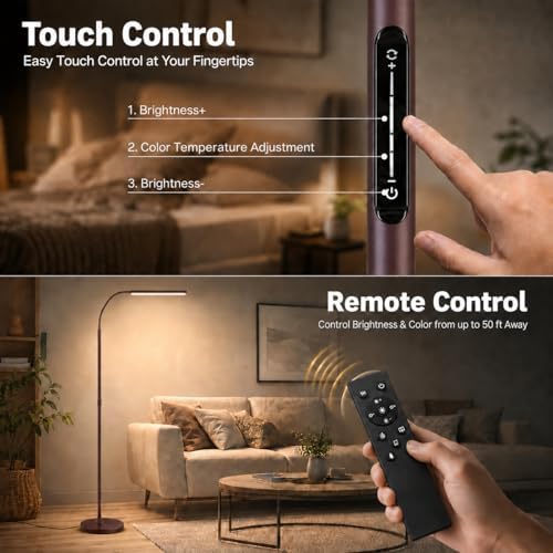 Wio-Mio Floor Lamp, 15W/1000LM Bright LED Floor Lamp with Stepless Dimming