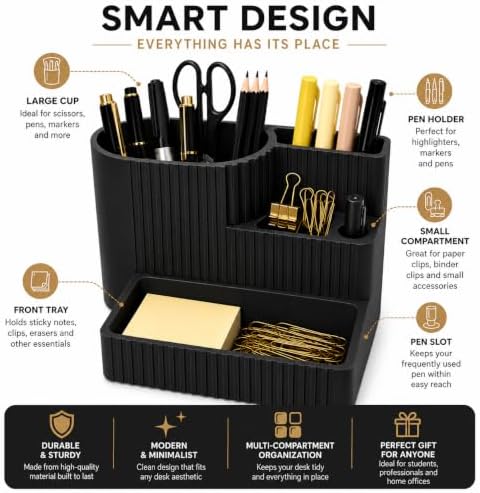 Desk Organizer with Multiple Compartments, Desktop Organizer for Office Supplies, Pens, Pencils, Markers, Scissors, Sticky Notes & Paper Clips, Modern Desk Storage for Home Office, School & Dorm