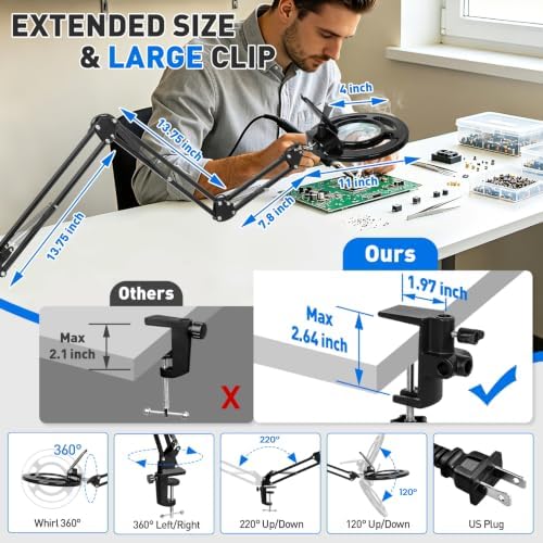 KIRKAS Magnifying Glass with Light, 2,200 Lumens Magnifying Lamp 12X 30X
