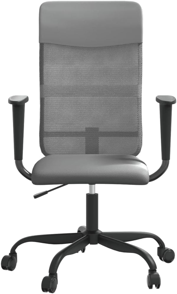 Grey Mesh Fabric Office Chair with Height Adjustment and 360-Degree Swivel, Breathable Back and Faux Leather Seat for Ergonomic Support and Workspace Mobility