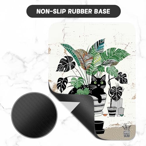 Small Mouse Pad, Mini Mouse Pad 6 x 8 Inch, Thick Rubber Waterproof Mouse Mat, Cute Mousepad for Women Men Wireless Mouse Laptops Home Office, Cat and Plants