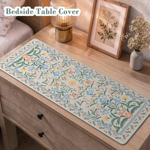 iCasso Aesthetic Desk Mat,31.5x11.8 Mouse Pads,Green Floral