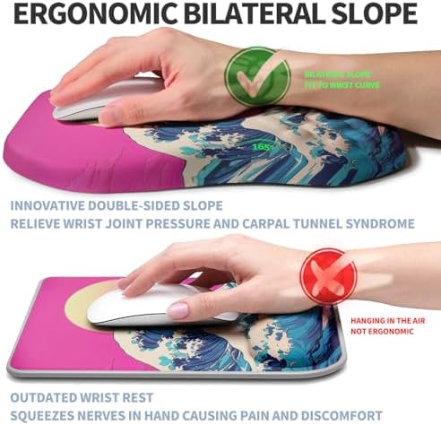 Ergonomic Raised Mouse Pad Wrist Support with Bilateral Slope Memory Foam Mousepad for Wrist Rest and Carpal Tunnel Pain Relief 11.8x7.9〃Twilight Waves