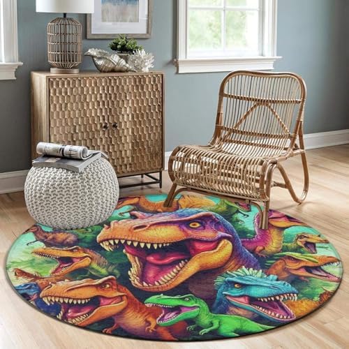 Fashion Round Area Rug Large Non Slip Carpet Unisex Home Decor Mat Dinosaurs