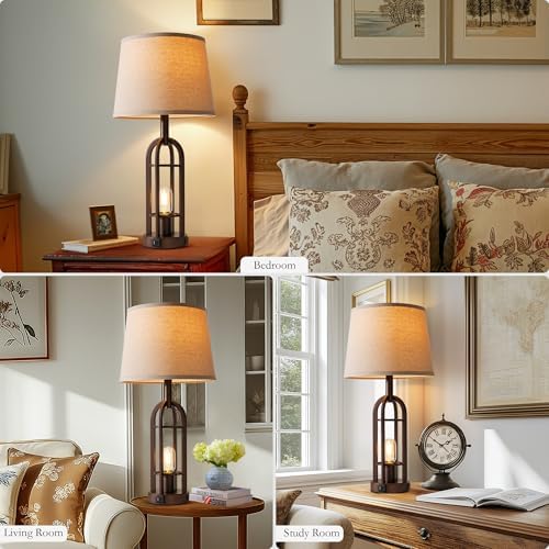 SRJJA 24" Industrial Table Lamps for Living Room Bedroom Set of 2, USB A+C