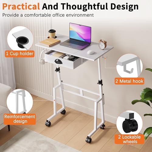 Honkazita Height Adjustable Standing Desk with Storage Drawer, White