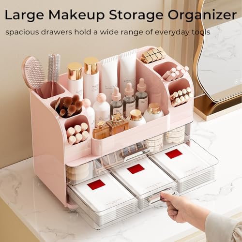 UFORU Makeup Organizer Countertop with 2 Large Drawers for Vanity Bathroom
