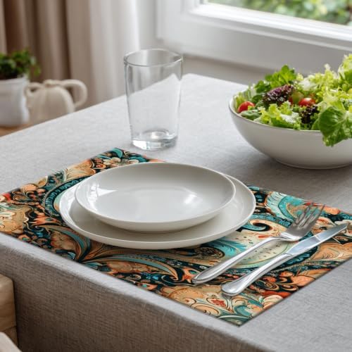 Batmerry Elaborate Rich Placemats, Artwork Luxurious Aesthetic Washable Linen Table Mats for Kitchen Table Double Insulation Decor Dining Set Indoor Outdoor 12X18 in Set of 8