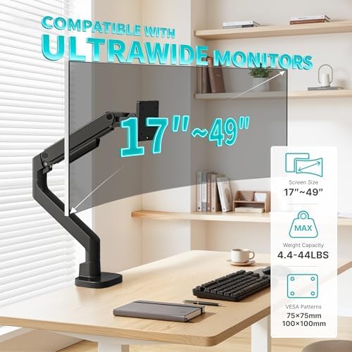 Heavy Duty Monitor Arm for 17-49 Inch, 44 lbs, VESA 75/100, Black