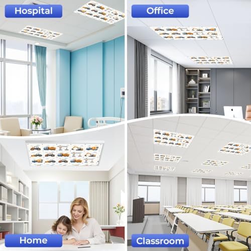 4 Pcs Fluorescent Light Covers for Ceiling Lights Truck tractor excavator Magnetic Light Filters Decorative for Classroom Office Hospital Home 4x2 Ft