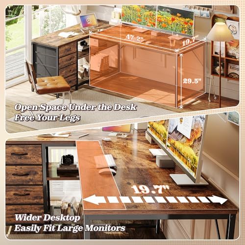 PRAISUN 61" L Shaped Desk with Power Outlets & 4 Drawers