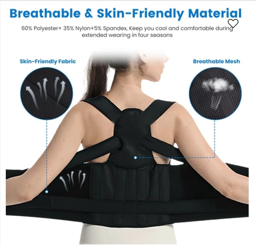 Posture Corrector for Women Men, Adjustable Back Brace Posture Trainer Improve Hunchback Slouching Kyphosis, Invisible Under Clothes Upper Back Straightener for Pain Relief, Breathable Mesh