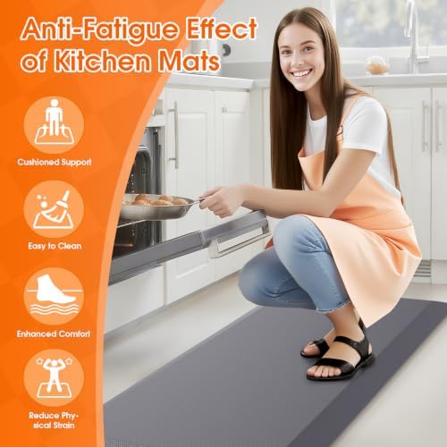 Kitchen Mat for Floor, Anti-Fatigue Mat Kitchen Rug, 17.3"x39"x0.8'', Grey