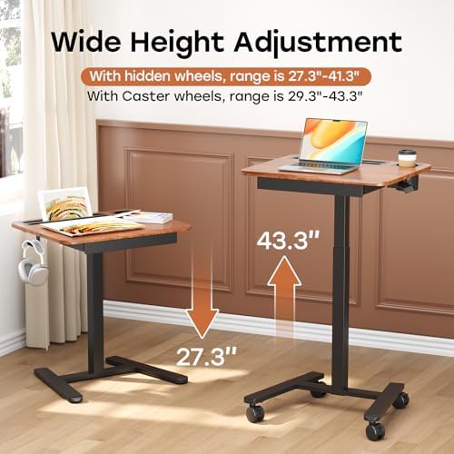 Small Mobile Standing Desk with Drawer, 23.6" x 19.7" Top