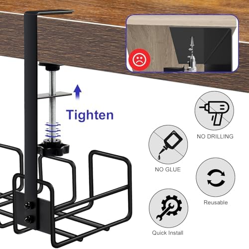 2 Pack Under Desk Cable Management Tray, No Drill Wire Management Rack