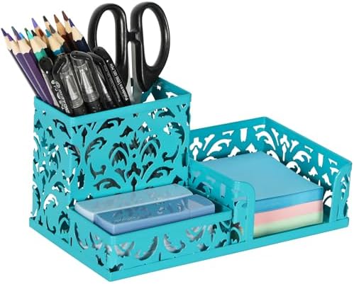 EasyPAG Desk Organizer with 3 Compartment for Pencil Sticky Note Holder and Office Accessories,Dark Teal
