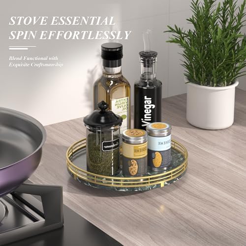 AMH 10-Inch Green Marble Lazy Susan with Gold Frame