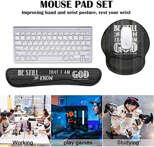 Keyboard Wrist Rest and Mouse Pad Wrist Support Set with Coasters, Ergonomic Gaming Mousepad Non-Slip PU Base for Home Office Working Studying Easy Typing & Pain Relief - Bible Verse Psalm 46:10