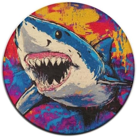 Large Round Area Rug Home Decor Modern Bathroom Rug Kitchen Office Circle Rug for Living Room Sofa Circle Cute Mat Cute Shark Graffiti Art, 24inch